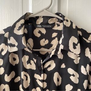 Zara Leopard Print Silky Satin Button Down / Blouse